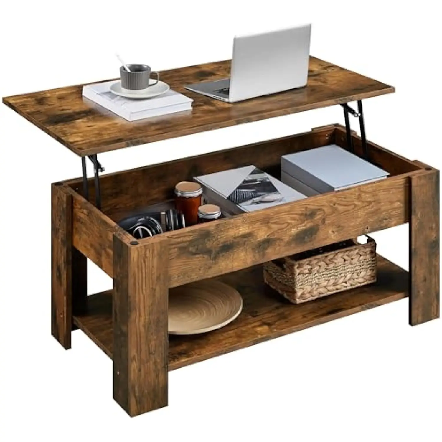 

Винтажный журнальный столик, журнальный столик с подъемным верхом и большой скрытой полкой для хранения, обеденный стол с подъемной столешницей для гостиной, дома