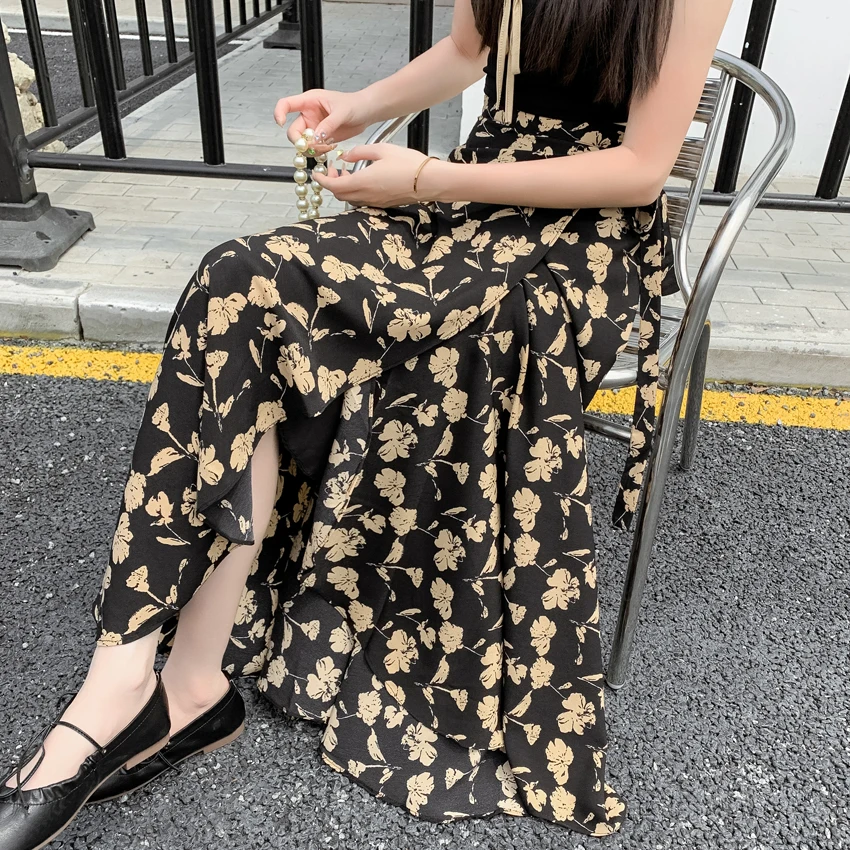 

New Flower Printing A-line Skirts Bohemia 2024 Summer Spring High Waist Vintage Women's Midi Length One Piece Skirts