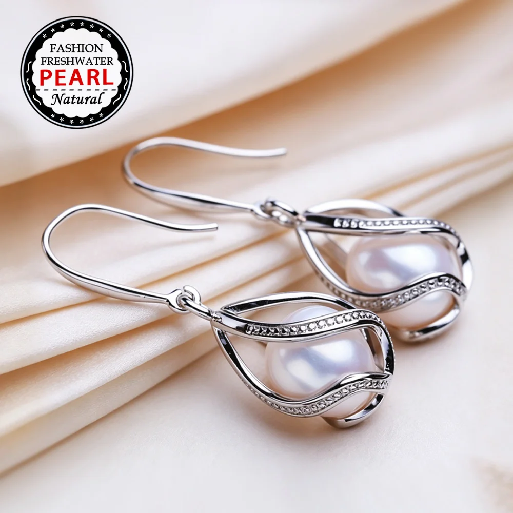 Pearl Long Earring For Women Natural Freshwater Pearl Cage Design Stud Earrings Jewelry Wholesale