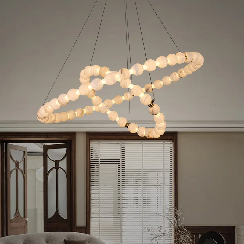 

Modern Personalized Pearl LED Chandelier Pendant Lamp Designer Brass Magic Bean Marble Dimmable Ceiling Adjustable for Villa