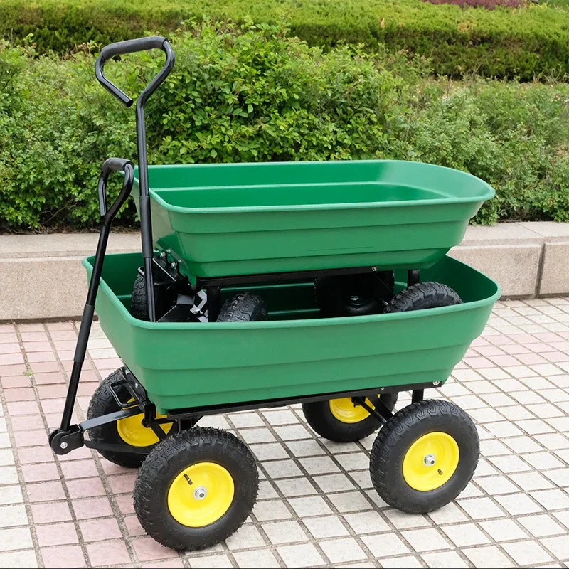 

Four-wheeled hand-pulled truck, flat , trailer, tipping bucket, folding trolley, agricultural push thousehold