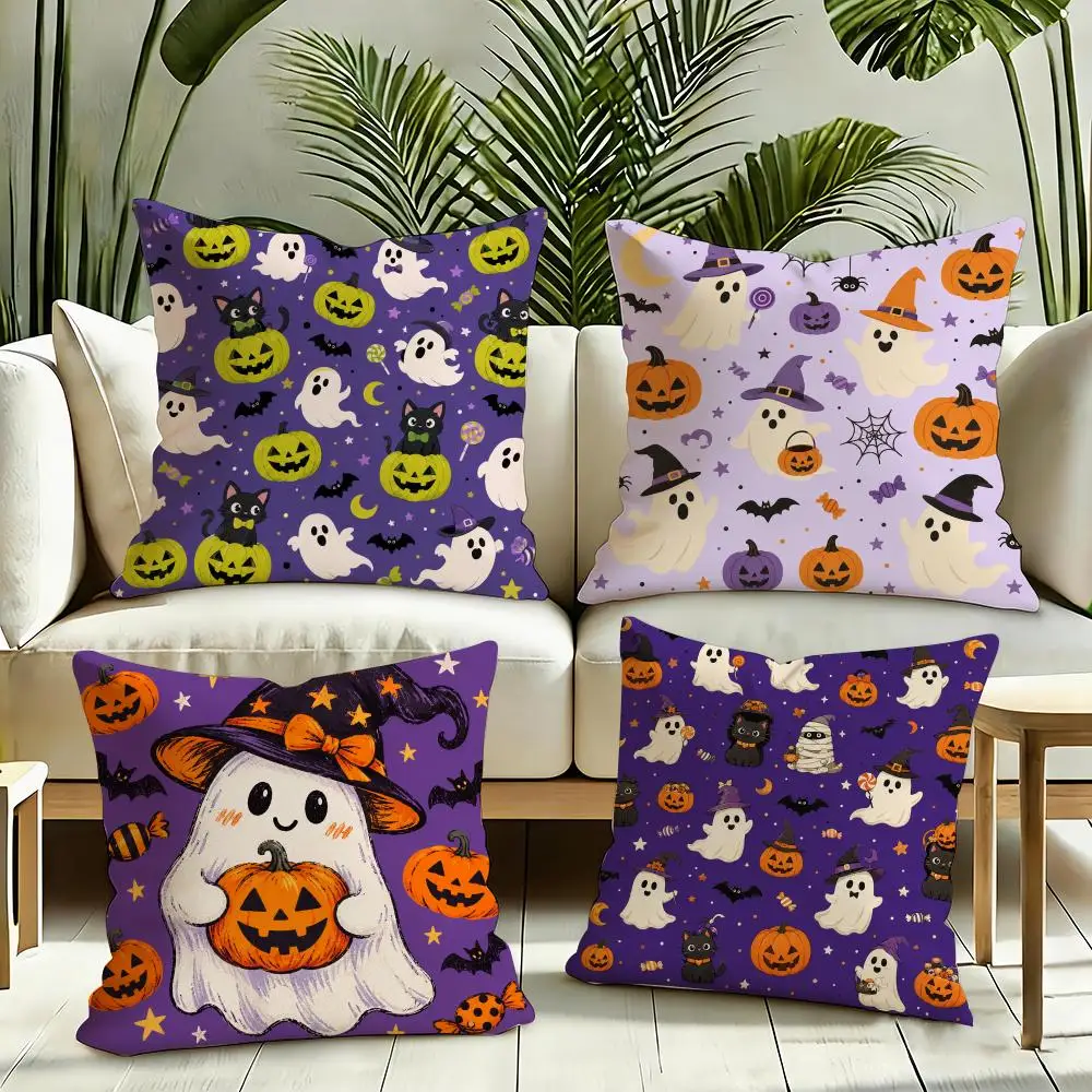Ghost Halloween Cushion Cover Reversible Plush Pillow Cover Soft Fluffy  Home Decor for Sofa Bedroom