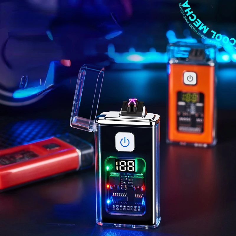 Brand New Transparent Shell Double Arc Lighter Digital Power Display Ignition Counting Cigarette Lighter Type-cChargingInterface