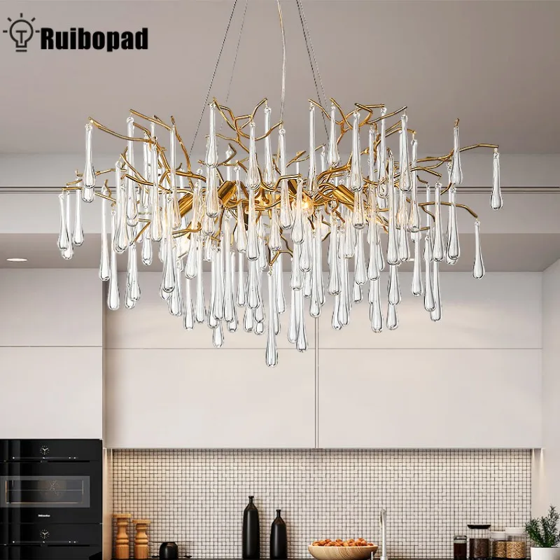 Gold Branch Chandeliers For Dining Room Kitchen Living Room Bedroom Nordic Glass Crystal Chandelier Lights Hanging Chandelier