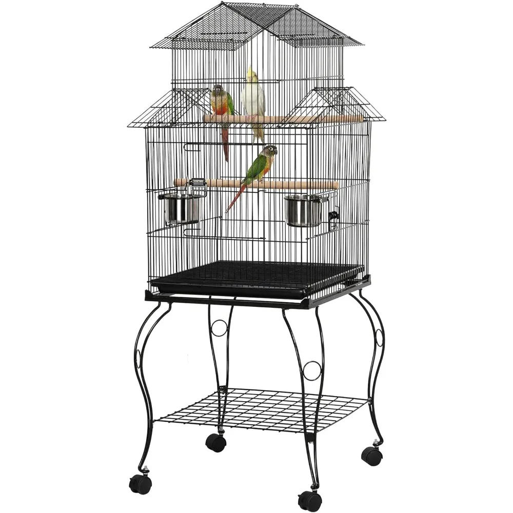 

Budgie Cage 55-inch Rolling Standing Triple Roof Medium Parrot Cage Pet Bird Cage with Detachable Stand for Cockatiels