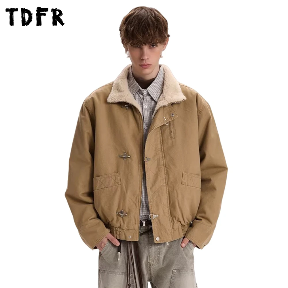 Chaqueta Bomber Ma-1 con cuello levantado y múltiples bolsillos para hombre, chaqueta acolchada de manga larga holgada y gruesa con decoración de botones para invierno