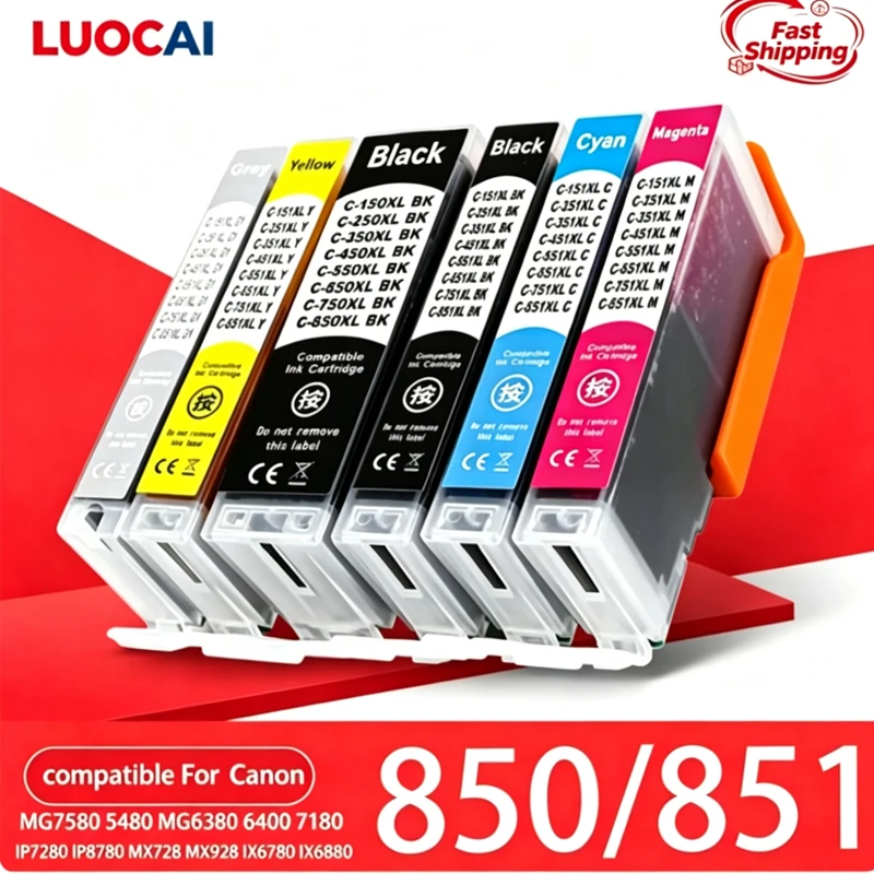 PGI-850XL CLI-851XL Compatible Ink Cartridge, High  Ink Cartridge for Canon PIXMA MG7580 MG5480 MG6380 MG6400 MG7180 IP7280