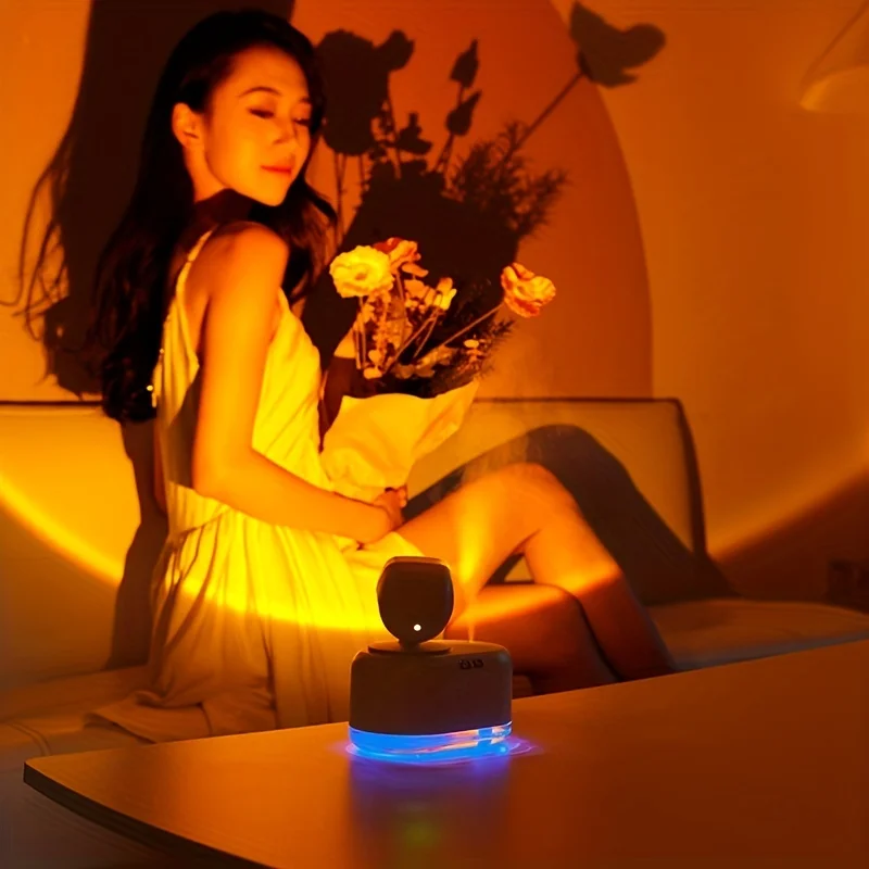 

1 шт. перезаряжаемая лампа заката с увлажнителем - создайте успокаивающую атмосферу с проекцией заката в реальном времени