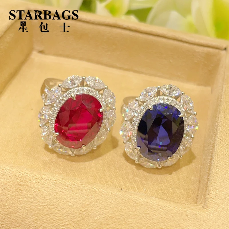 

New dove egg ring female s925 Silver inlaid simulation diamond red corundum gem pigeon blood plating inlaid diamond fwomen gift