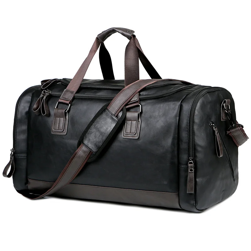 Bolso de viaje de cuero suave para hombre, bolsa de equipaje de mano de gran capacidad, bolsa de gimnasio de Fitness para fin de semana, bolsos de hombro masculinos