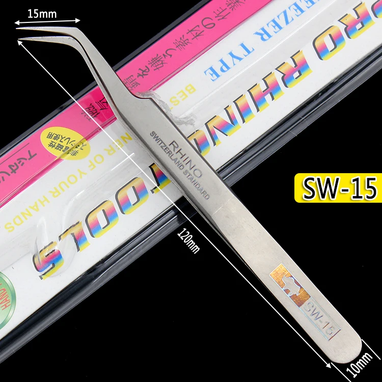 Japanische RHINO SW-Serie, mattierte, antimagnetische und säurebeständige Schweizer Technologie, schlanke, spitze Präzisionspinzette mit hoher Härte