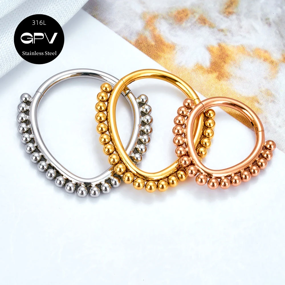 Wholesale 316L Medical Stainless Steel Nasal Septum Ring Welded Small Steel Ball Punk Male And Female Perforated Nose Ring