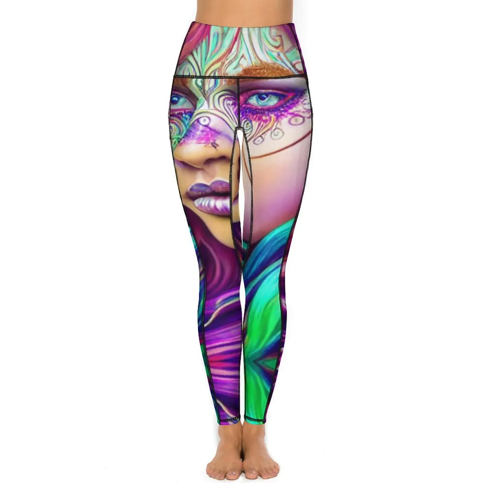 Tribal Lady Face Paint Leggings Sexy Pop Art Push Up Yoga Pants Vintage Quick-Dry Leggins Lady Pattern Workout Gym Sport Legging