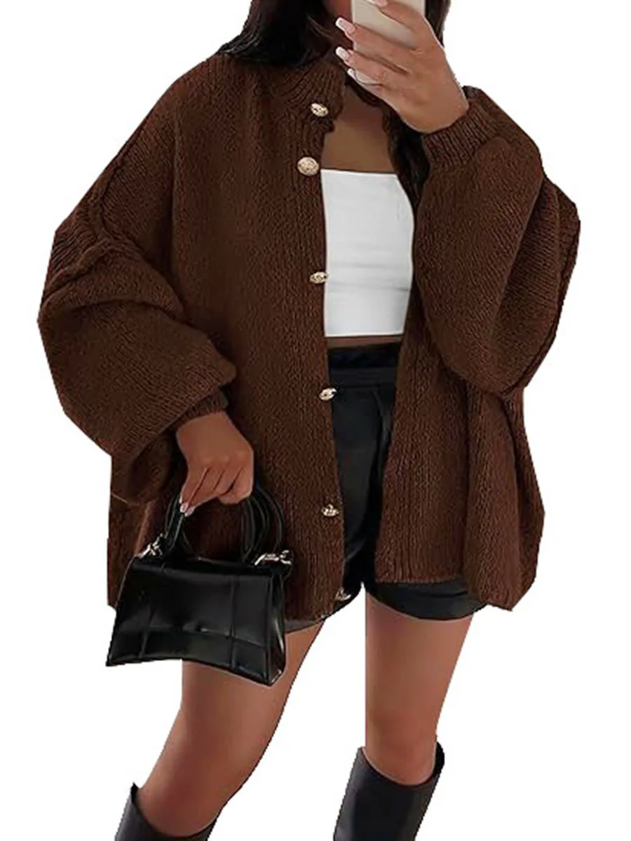 Knitted Lazy Style Oversized Long Sleeve Women Loose Buttons Cardigans Coat Winter Keep Warm Sweater Jacket Fashion Casual Tops