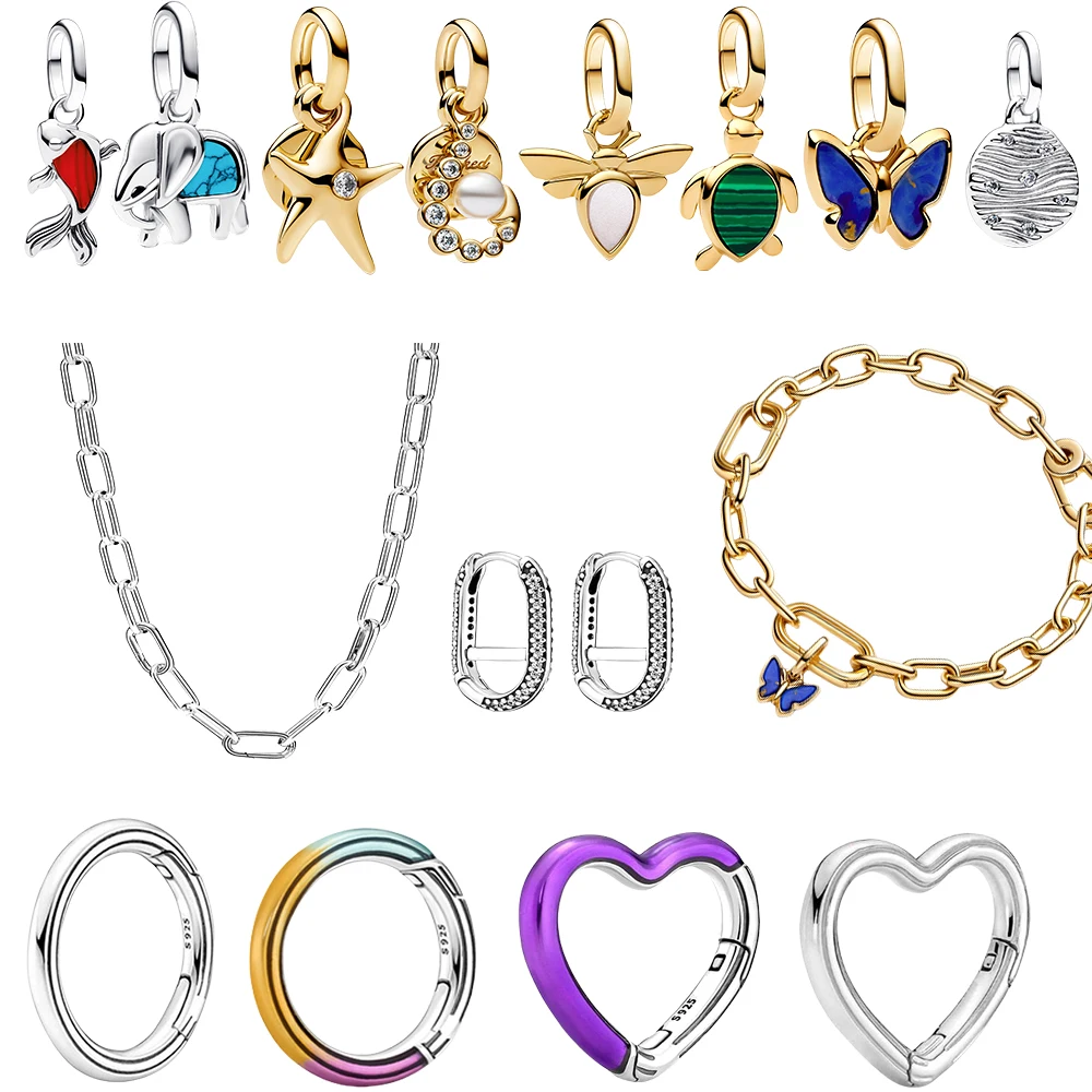 جديد 925 الفضة لي الذهب فراشة الفيل على شكل قلب التعميم مشبك حلية قلادة صالح لي سوار قلادة المرأة مجوهرات