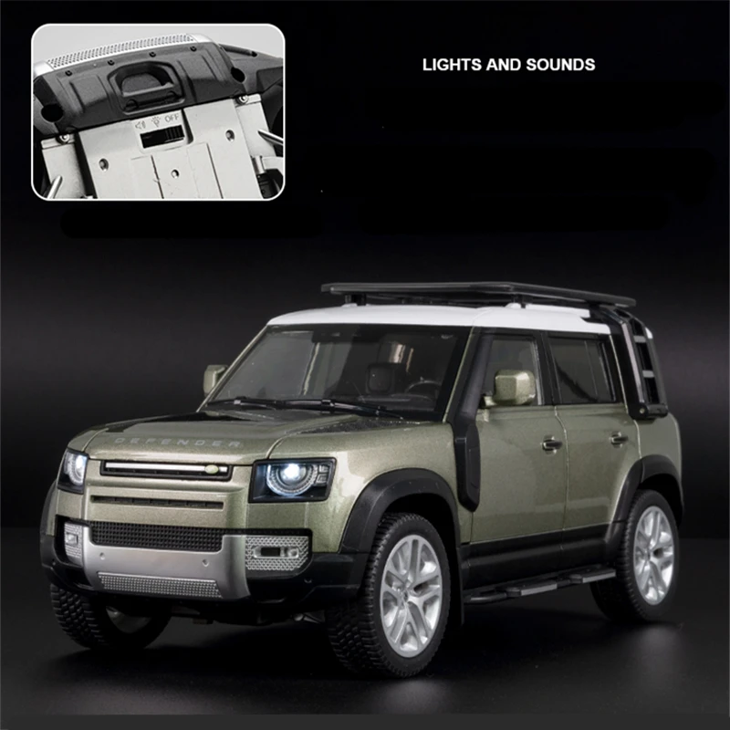 1/18 Range Land Rover Defender SUV modello di auto in lega diecast veicoli fuoristrada in metallo modello di auto suono e luce regalo giocattolo per