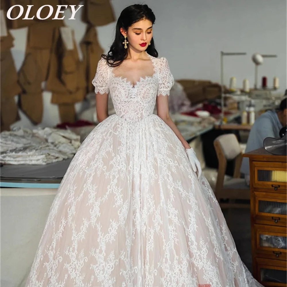 

OLOEY Роскошное кружевное свадебное платье трапециевидной формы с пышными рукавами, свадебное платье по индивидуальному заказу, халат De Mariage 2025, невесты