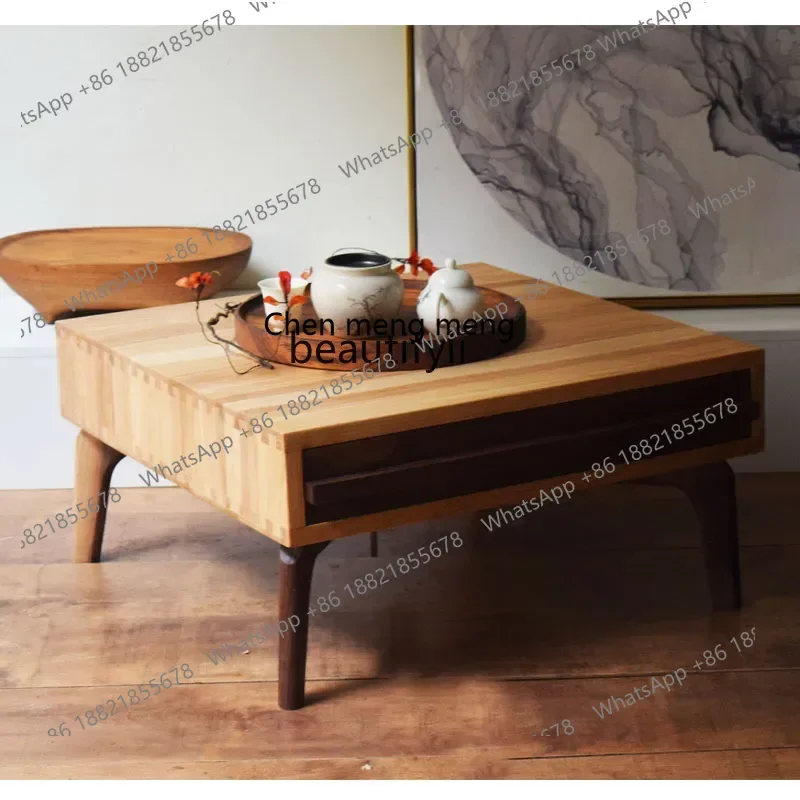 

ss7304 Ash Wood Small Coffee Table Living Room Balcony Bay Window Small Tea Table Pier Table Double Drawer Original