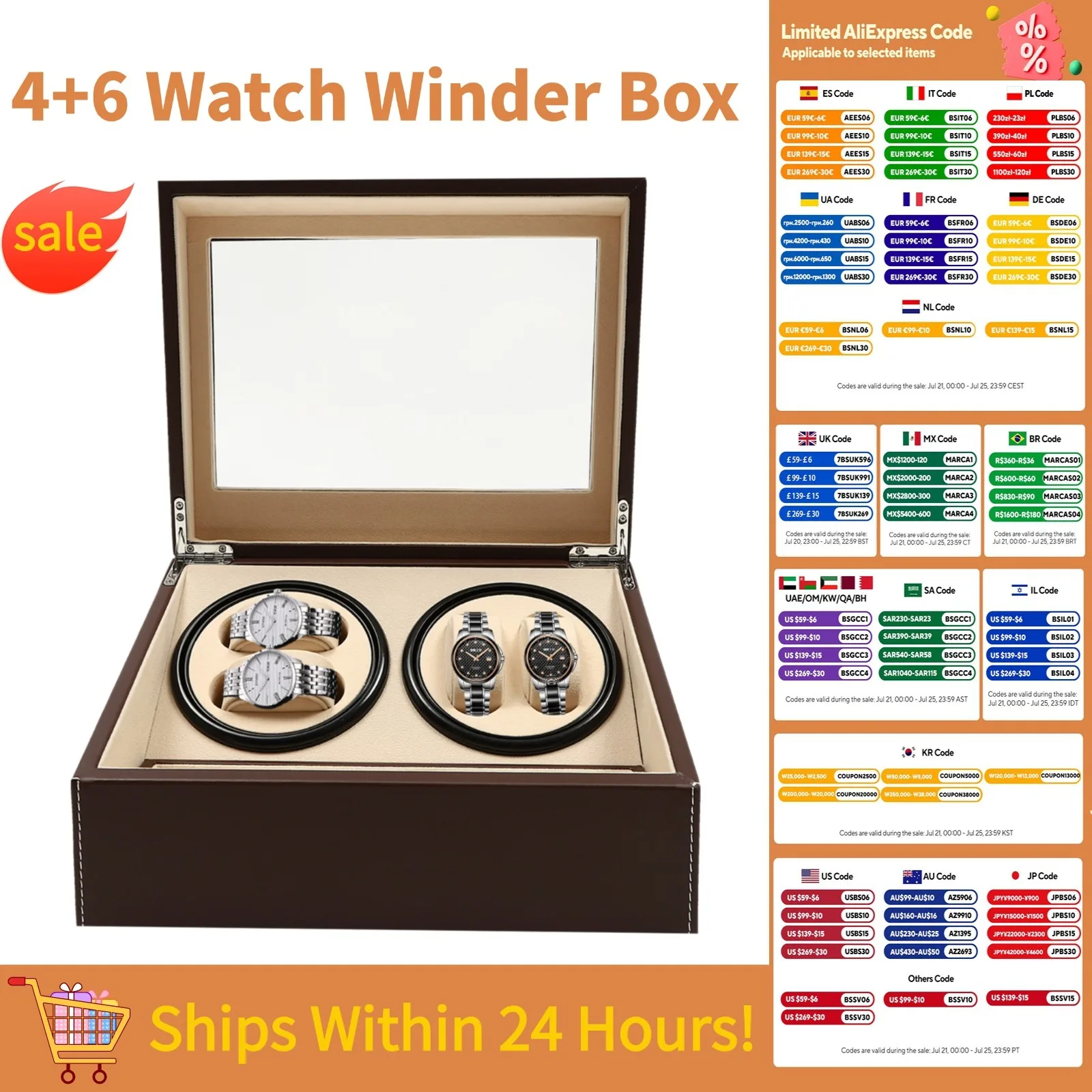 

4+6 Automatic Watch Winder Jewelry Display Box with Clear Window Rotating Watch Holder Bidirectional Rotation for Watch Storage