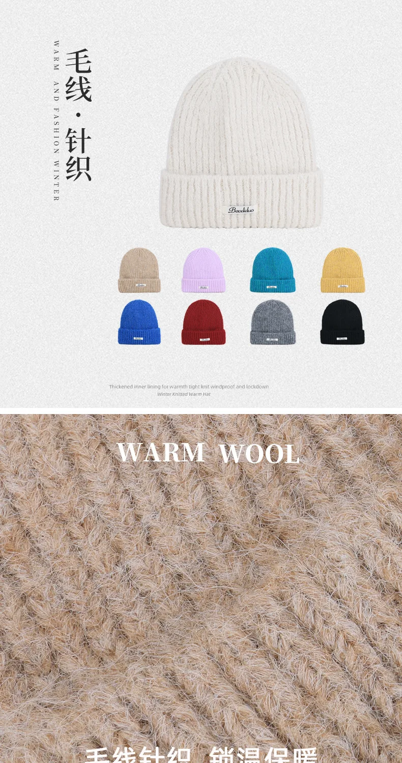 Neue Slouchy Hüte Wolle Gestrickte Beanie Hüte Herbst Kappe Y2K Warme Mütze für Frauen Einfarbig Winter Zubehör Mädchen Hüte Geschenk – Detail 1