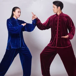 CLYFAN Unisex fluwelen Chinese stijl herfst winter verdikking Tai Chi uniform prestatiekleding past man vrouw