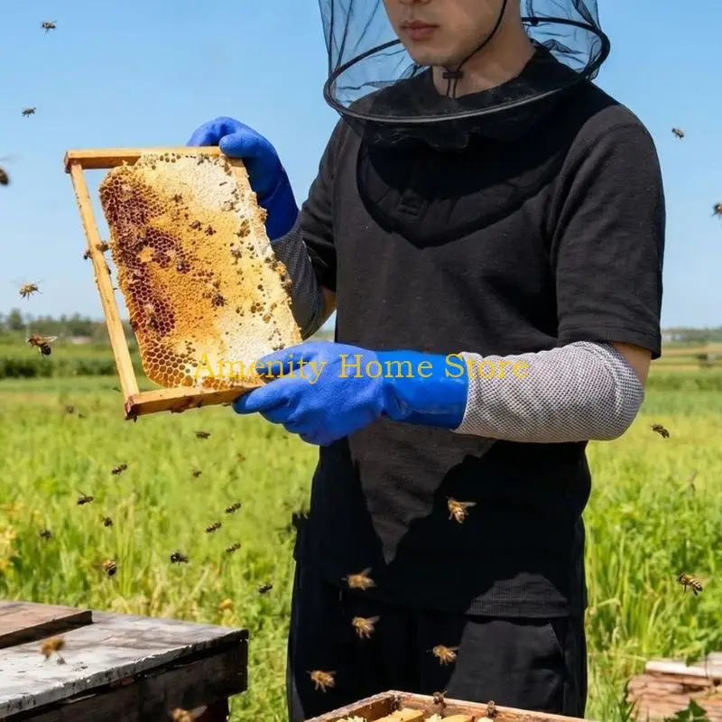 F26C Extended Beekeeper Gloves with Hand, Wrist, and Forearm Coverage, Textured Contact Sections, and Two Complete Sets for