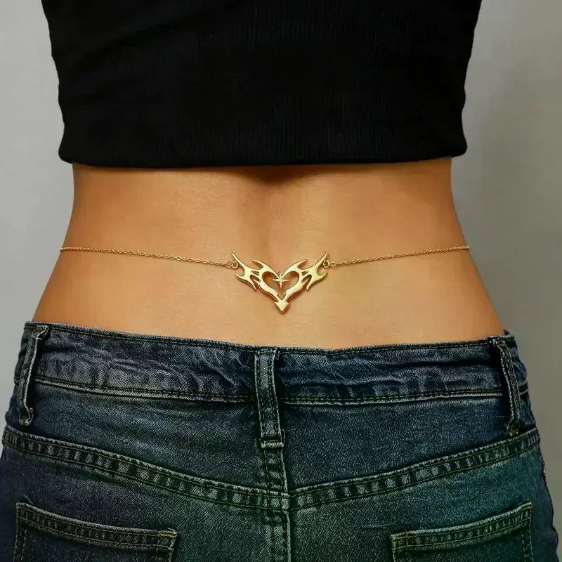 /HTF/Heart Flame Waist Chain Sexy Punk Metal Body Chain For Beach Bikini Party Outfit Jewelry Gothic
