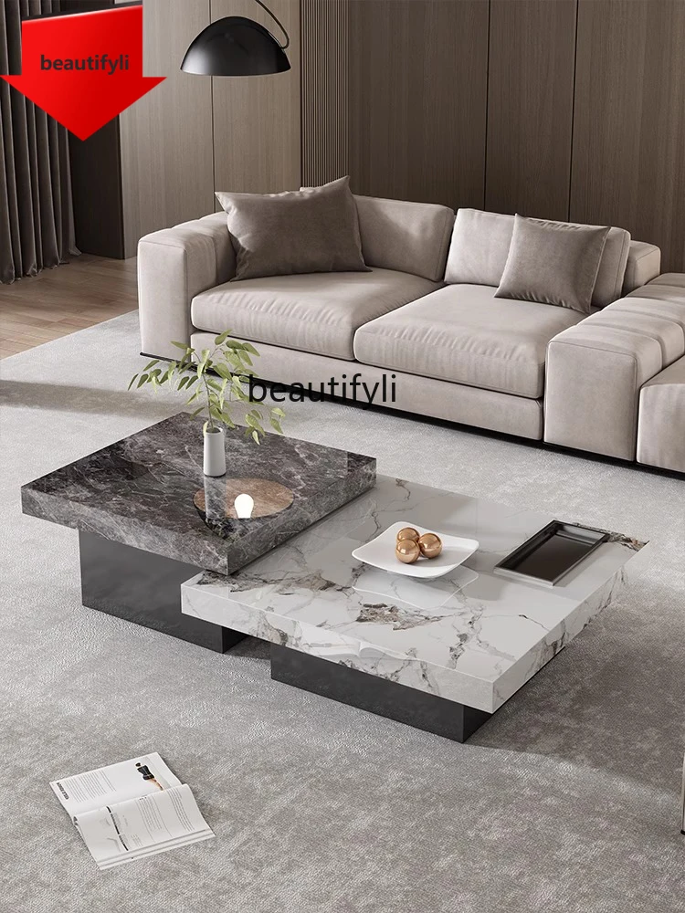 

K185 Italian Minimalist Stone Plate Light Luxury Modern Small Apartment Living Room Home Designer High-End Square Combination