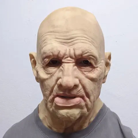 Old Man Latex Mask Bald Man Full Head Mask Halloween Cosplay Party Masquerade Props Realistic Wrinkle Old Man Head Cover