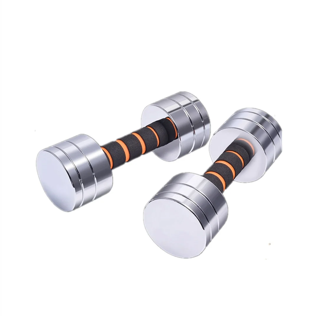 Factory Wholesale Electroplating Stainless Steel Chromed Integrated Barbell Set Home Strength Training 20kg Dumbbells