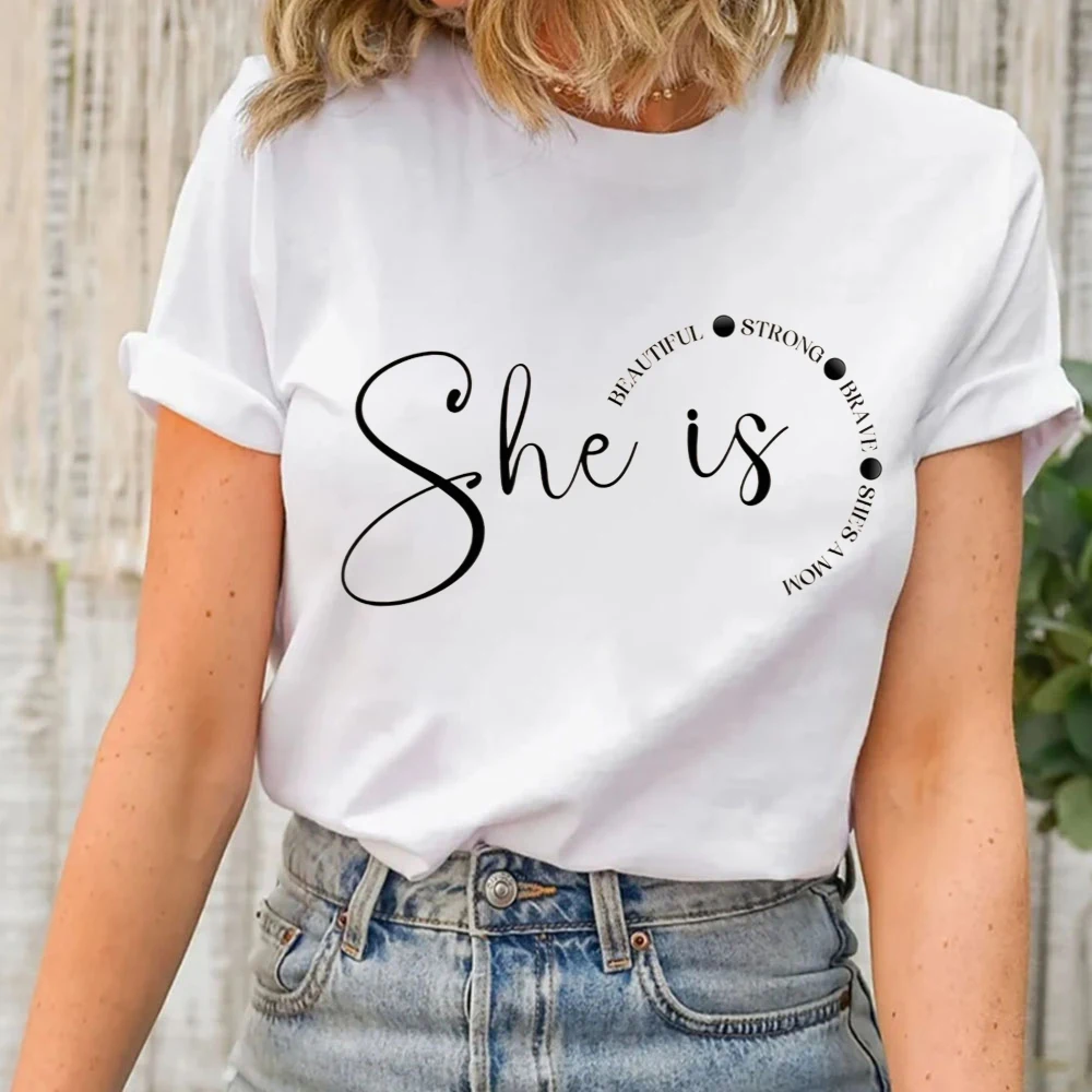 She Is Strong Mother Sweatshirt Mother's Day Gifts Minimalist Mama Short Sleeve Women's T-shirt Mom Gifts Popular Clothes Tshirt