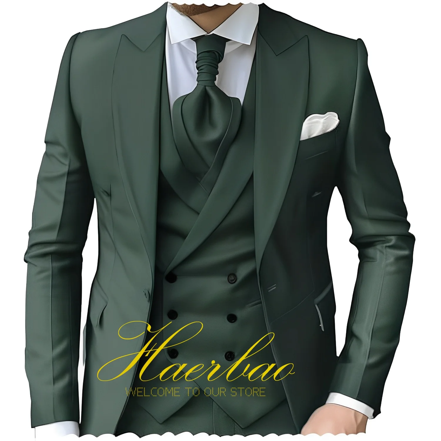 Formal Men's Suit 3 Piece Fashion Slim Fit Suit Peak Lapel Jacket Vest Pants Wedding Groom Tuxedo Prom Dinner Party Men Suits
