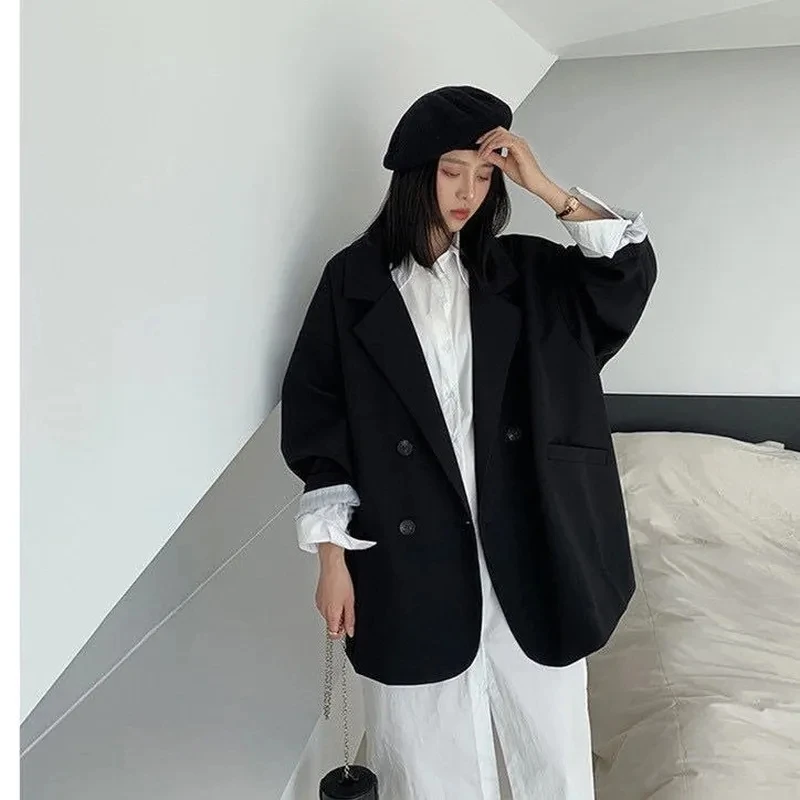 Blazer wanita Vintage cokelat, jaket wanita kasual elegan resmi lengan panjang musim semi musim gugur modis ukuran besar Chic 2023