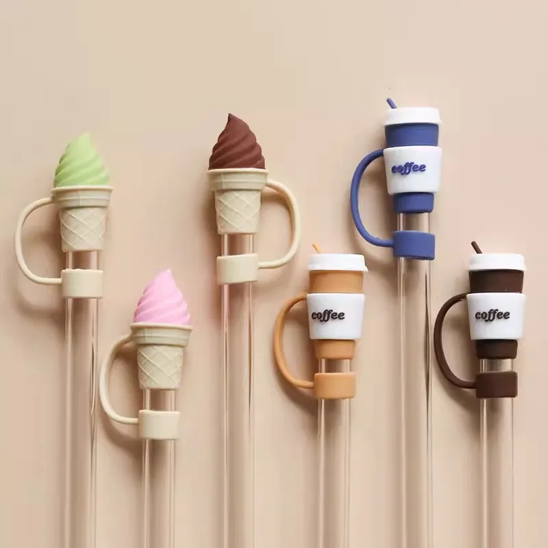 

Cute Coffee Cup Straw Cover Cap For Stanley Cups Tumbler Accessories Kawaii Silicone Straw Toppers Protector Cap For 10mm Straws