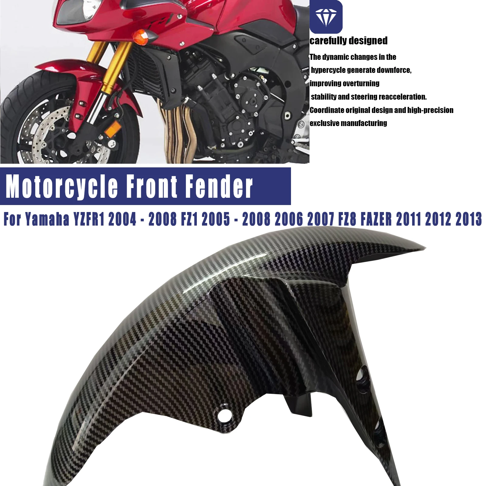 

Motorcycle Front Fender Splash Mud Dust Guard For Yamaha YZFR1 2004-2008 FZ1 2005-2008 FZ8 FAZER 2011-2013 ABS Carbon Piant