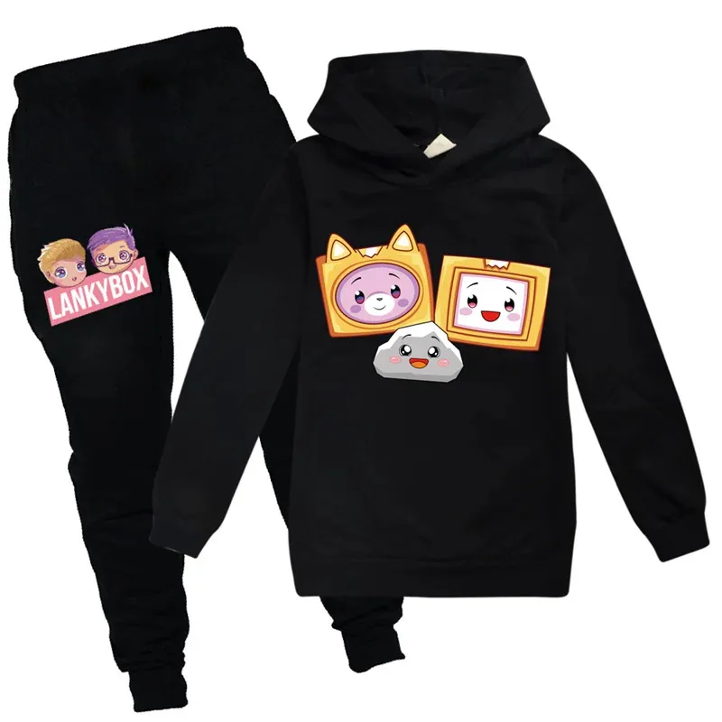 Lanky Box أنيمي بنين بنات هوديي + بانت البدلة أزياء الكرتون رياضية الاطفال ملابس هدايا العيد طفل ربيع الخريف معطف