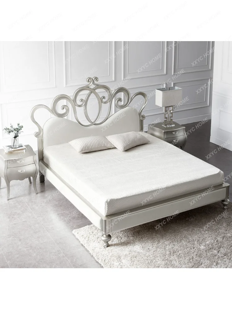 Minimalism Royal Court Style French Princess Bed Oak European Bed American Modern Light Luxury Daughter Bed Flannel Mute