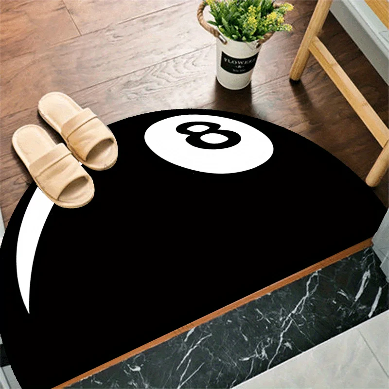 VIKAMA Minimalistische schwarze Fußmatte mit 8-Ball-Design, rutschfester, schmutzabweisender Teppich, Heimdekoration, für Eingangsbereiche, Badezimmer und Küchen