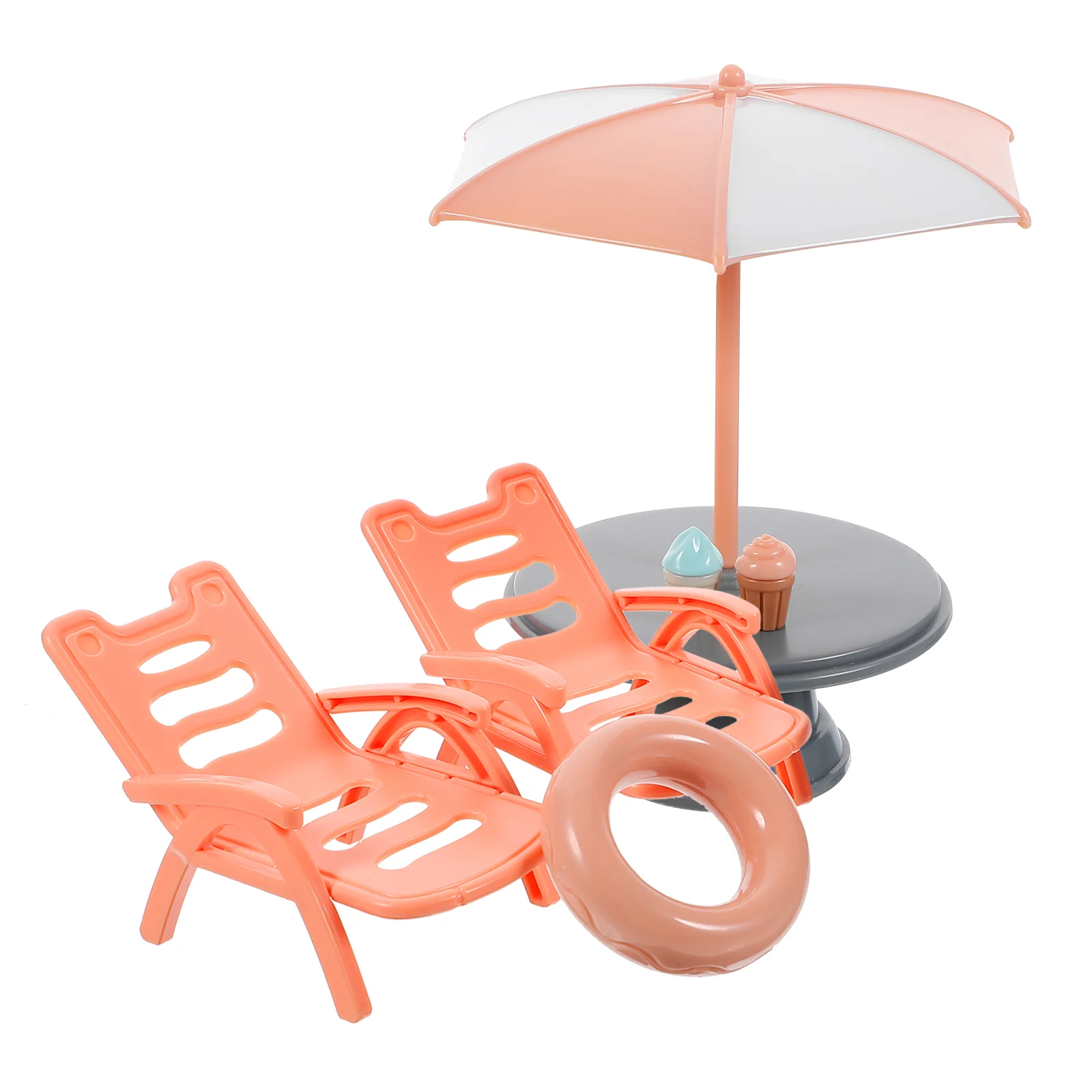 1Pc Chair Umbrella Set Realistic ABS Mini Beach Accessory Dollhouse Furniture Lifelike Decoration Simulated Beach Chair Model