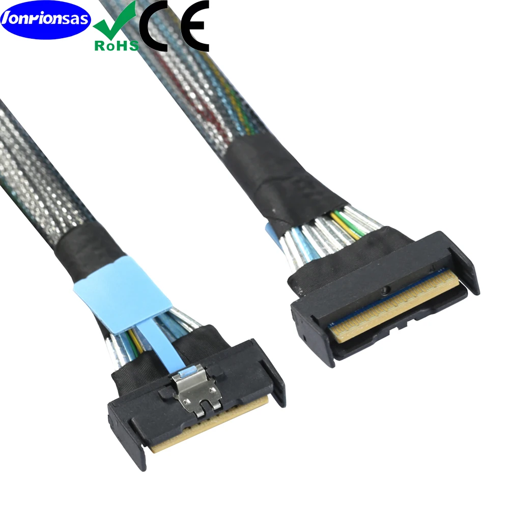 PCIe 5.0 Mini Cool Edge IO MCIO STR 8i to SFF-8654 8i 74Pin Slimline SAS Extension Cable Server Internal Data Cable