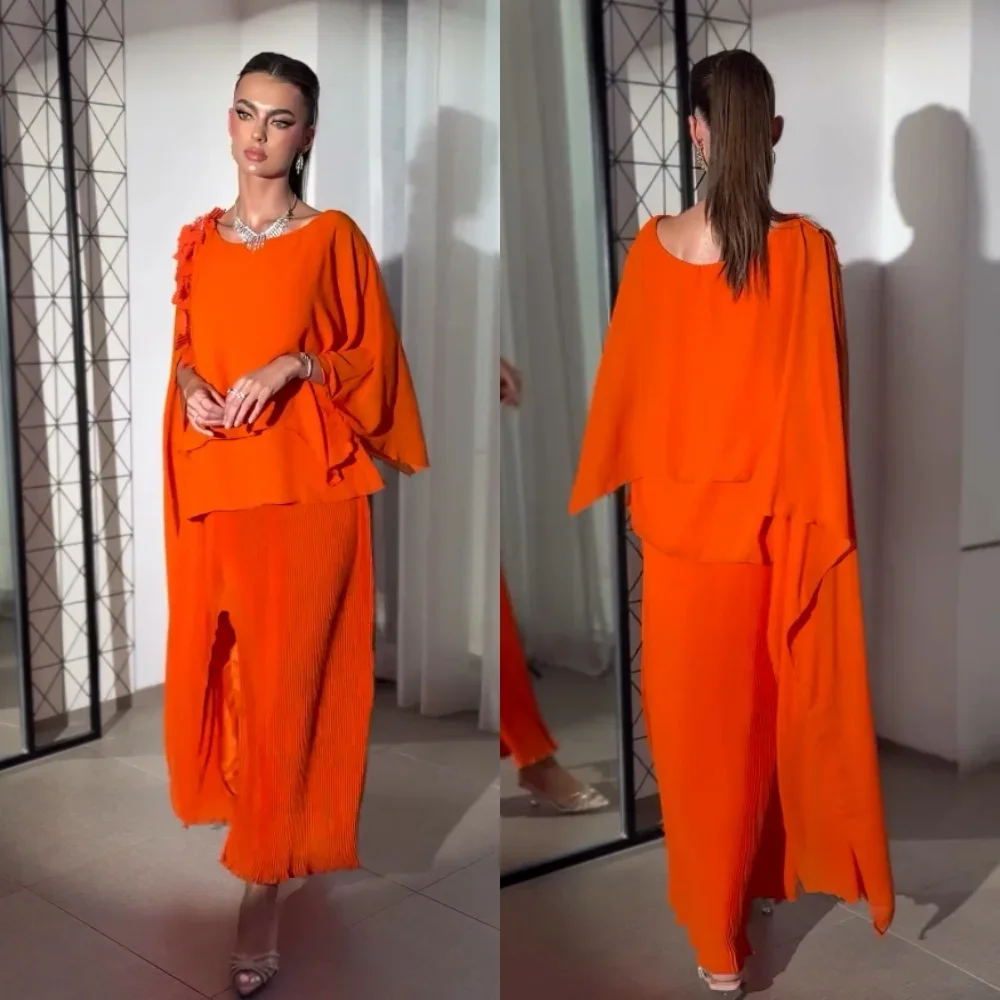 

Customized Jersey Flower Pleat Cocktail Party A-line O-Neck Bespoke Occasion Gown Midi Dresses
