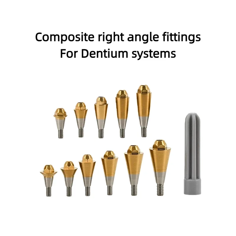 10Pcs Dental Prosthetic Components for Dentium: Conical Abutments, Lab Analogs, Immediate Load Bases, & Transfer Copings.