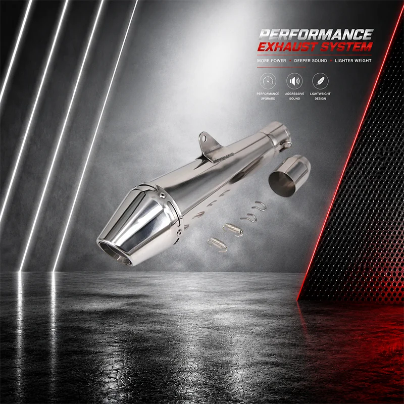38-51mm Chrome Stainless Steel Motorcycle Exhaust Pipe Muffler Modified Racing Escape for 125cc-1000cc Scooter ATV Street Bike