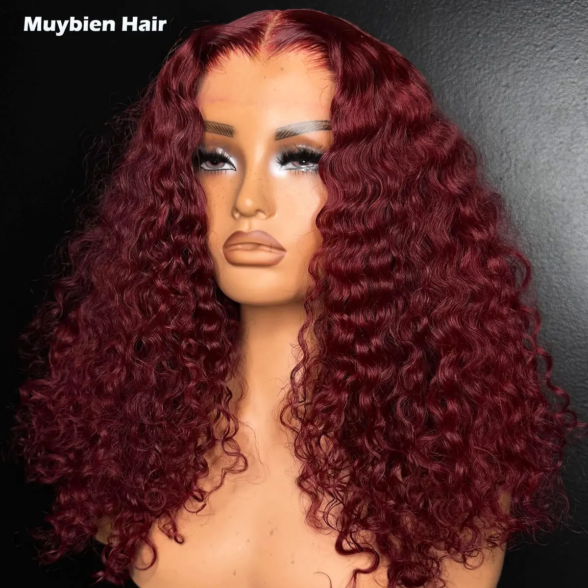 Wine Color Super Double Drawn 5by5 Burmese Curly Wig 100% Human Hair 99j Burgundy 13x6 13x4 HD Lace Front Curly Glueless Wigs