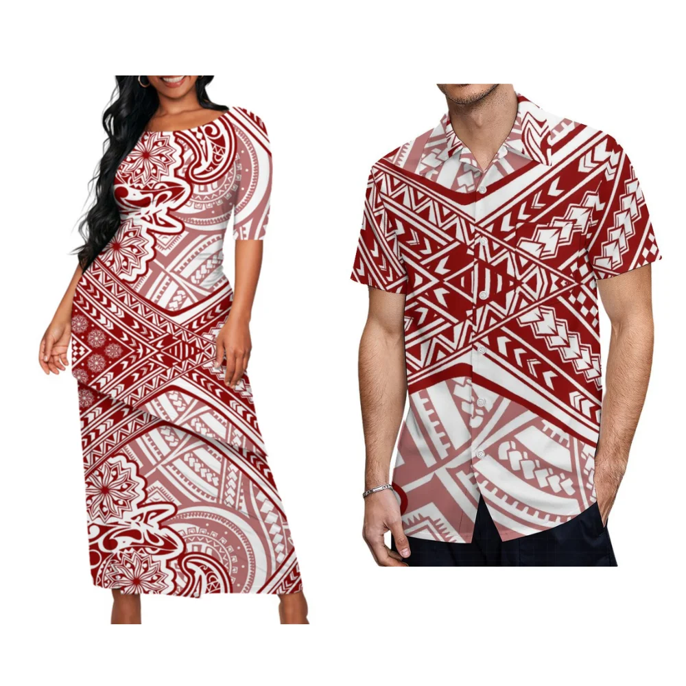 

Женская этническая одежда с цветочным узором на заказ, повседневный комплект из юбки и рубашки в полинезийском стиле, остров Фиджи, Puletasi для пар