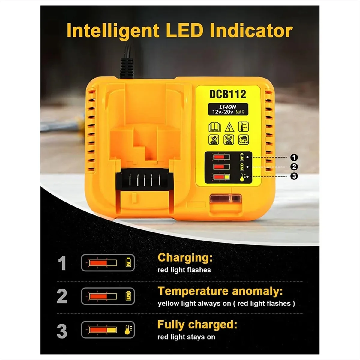 NEW DCB112 2A Lithium Battery Charger For Dewalt 10.8V 12V 14.4V 18V 20V DCB206 DCB205 DCB204 DCB203 DCB120,DCB107 DCB115 DCB105