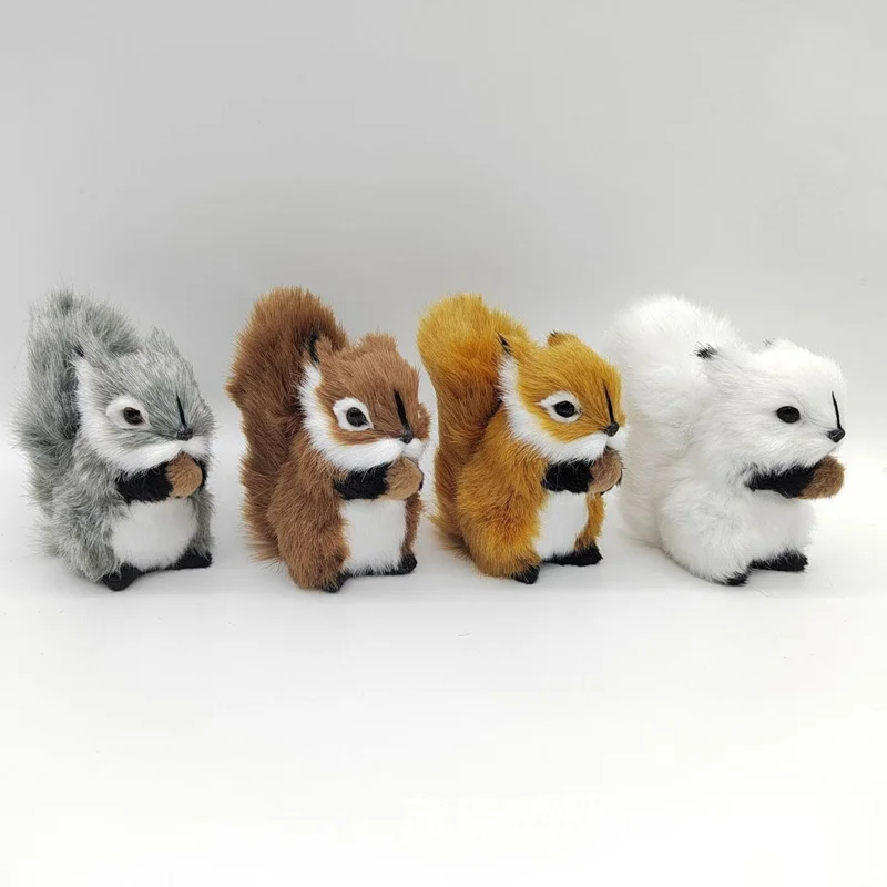 Mini Plush Simulation Squirrel Furry Squirrel Figurines Miniatures Squatting Animal Model Party Kid Gift Home Table Decorations