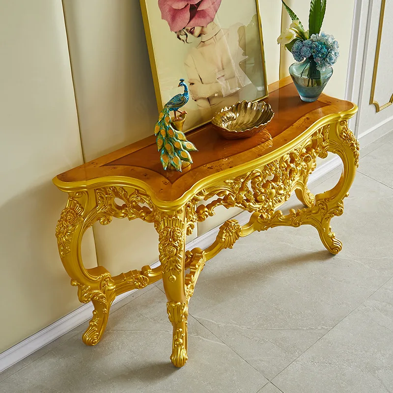 European-style all-solid wood entrance table against the wall, French-style carved American-style living room entry wall cabinet