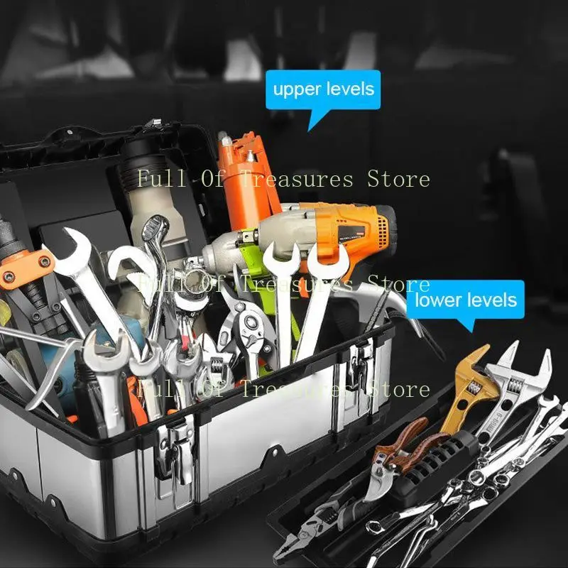 14/17 Inch Household Portable Stainless Steel Tool Organizer Multifunctional Car Storage Tool Box Tool Organizer