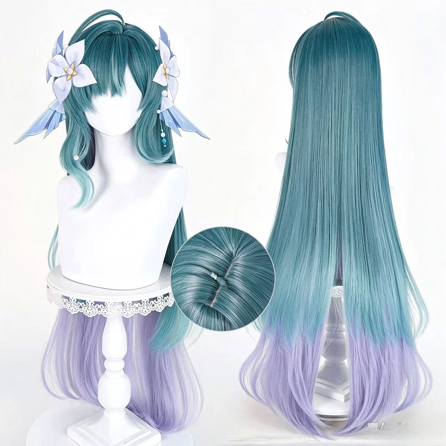 Vodyanitsa Cosplay Wig 98cm Long Mixed Color Wig Anime Heat Resistant Synthetic Wigs for Halloween Costume Party Party Role